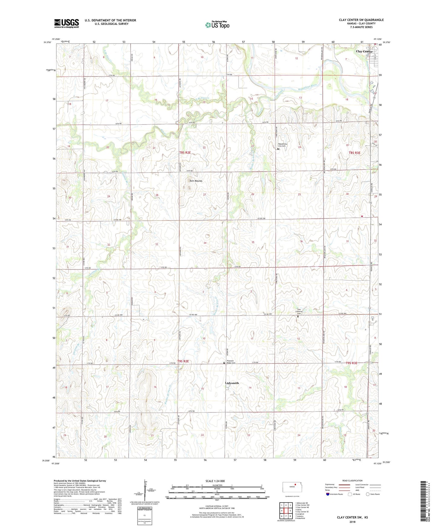 Clay Center SW Kansas US Topo Map Image