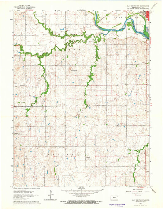 Classic USGS Clay Center SW Kansas 7.5'x7.5' Topo Map Image