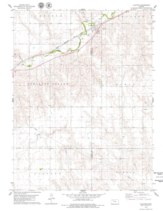 Classic USGS Clayton Kansas 7.5'x7.5' Topo Map Image