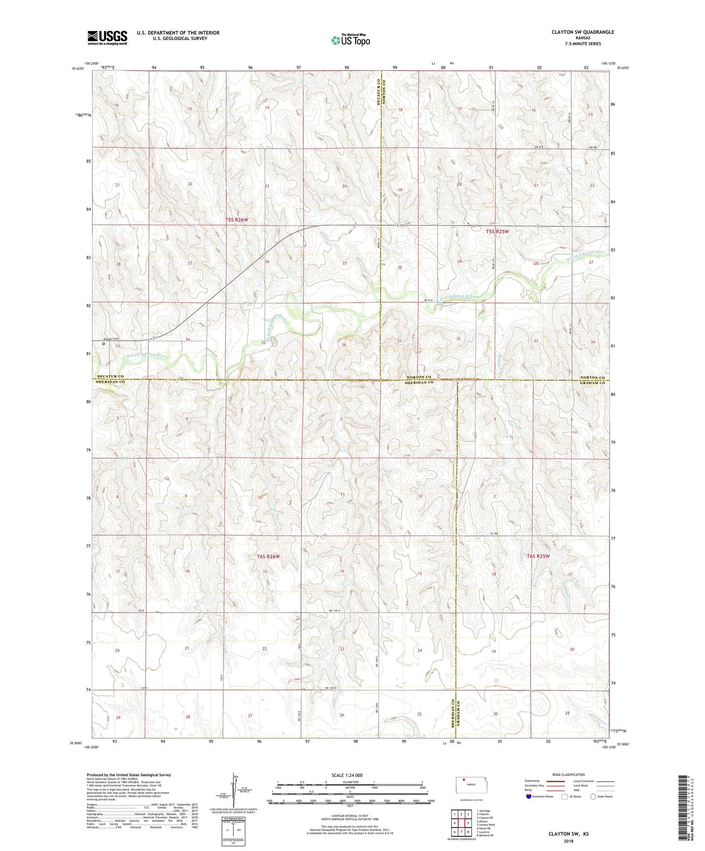 Clayton SW Kansas US Topo Map Image