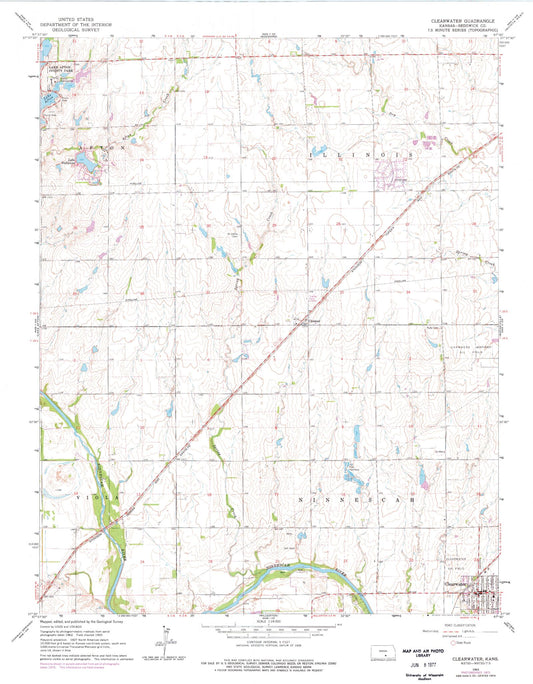 Classic USGS Clearwater Kansas 7.5'x7.5' Topo Map Image