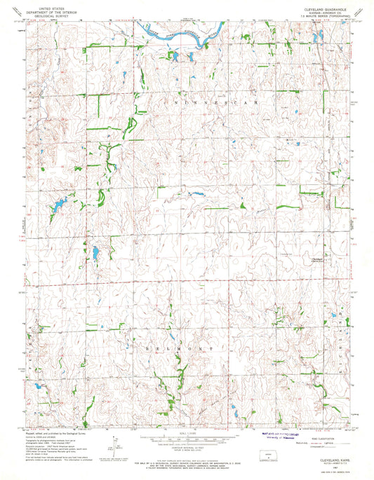 Classic USGS Cleveland Kansas 7.5'x7.5' Topo Map Image