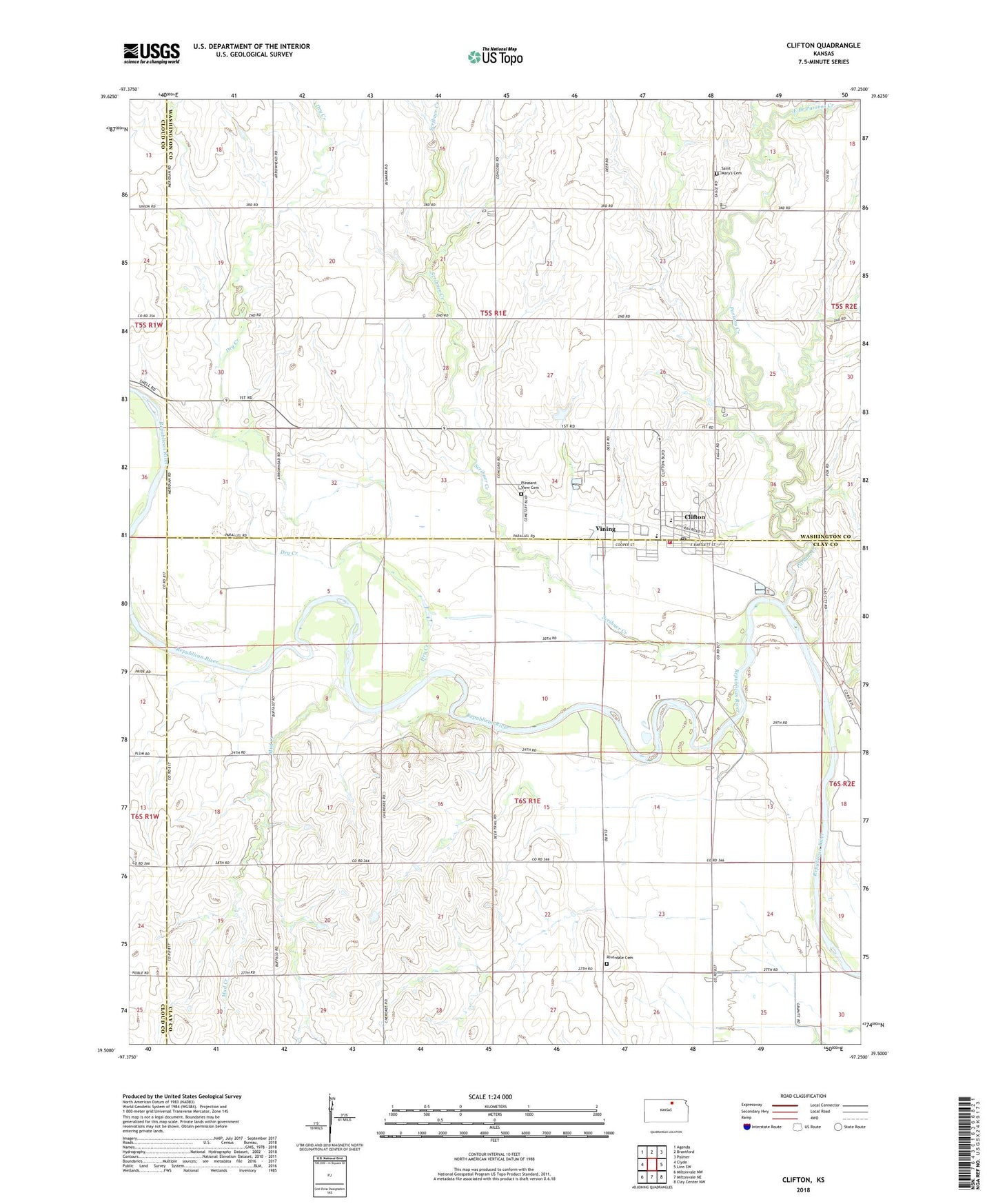 Clifton Kansas US Topo Map Image