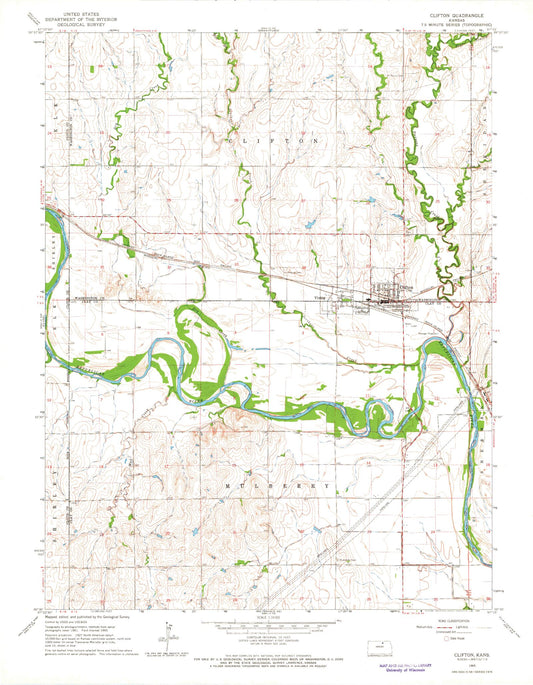 Classic USGS Clifton Kansas 7.5'x7.5' Topo Map Image
