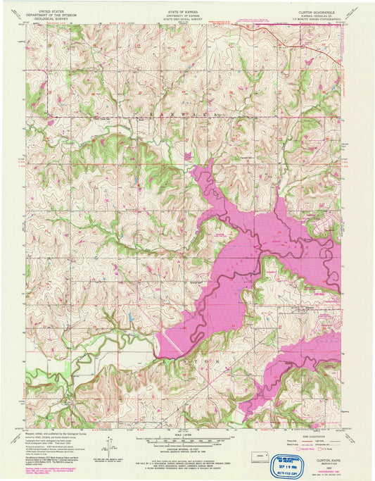 Classic USGS Clinton Kansas 7.5'x7.5' Topo Map Image