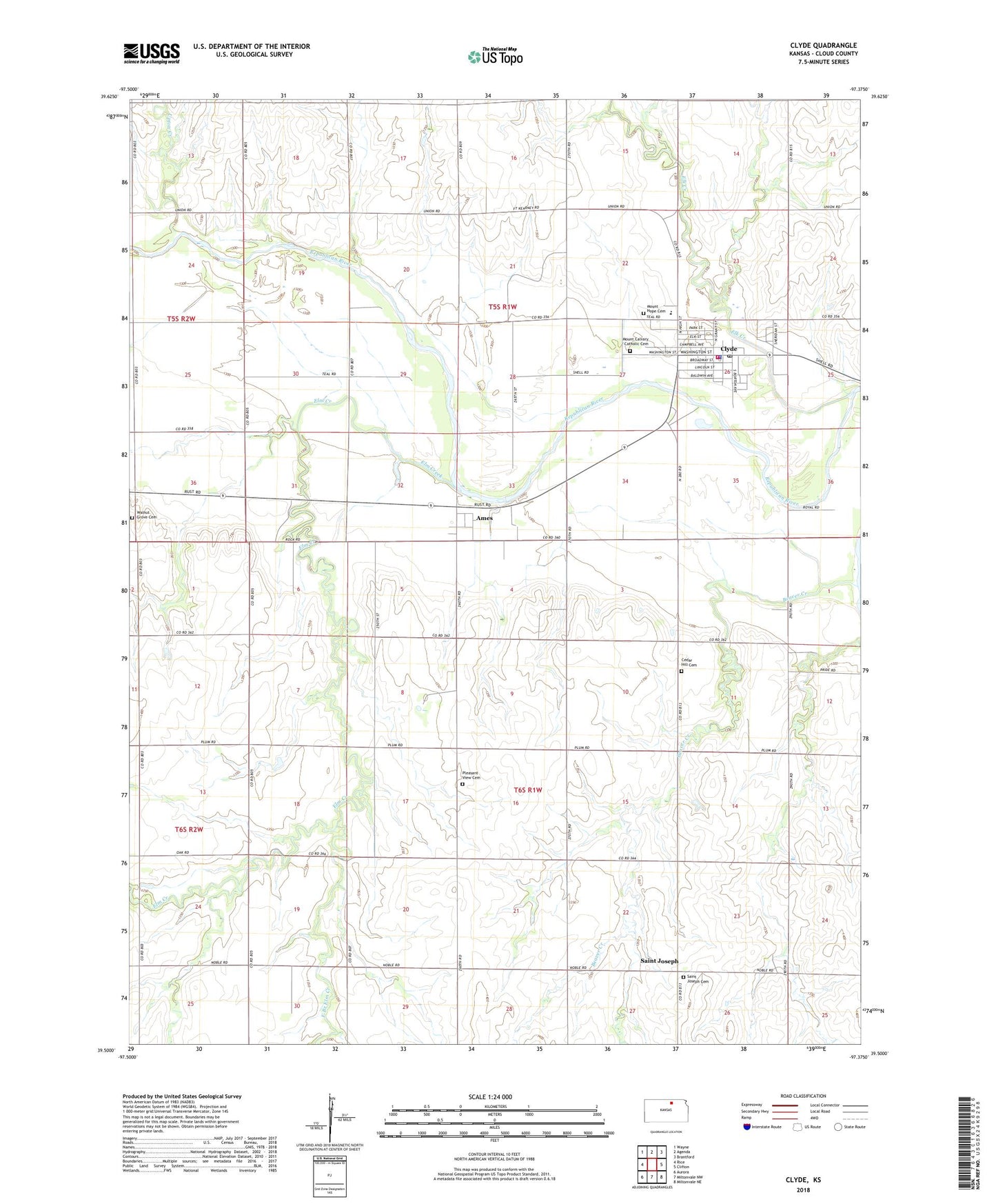 Clyde Kansas US Topo Map Image
