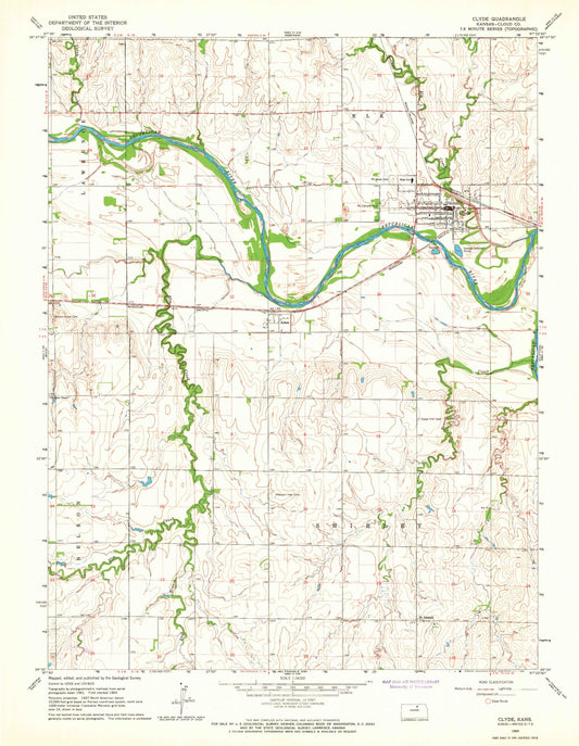 Classic USGS Clyde Kansas 7.5'x7.5' Topo Map Image