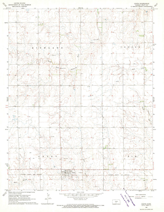 Classic USGS Coats Kansas 7.5'x7.5' Topo Map Image