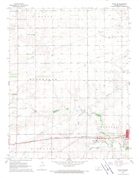 Classic USGS Coats NE Kansas 7.5'x7.5' Topo Map Image