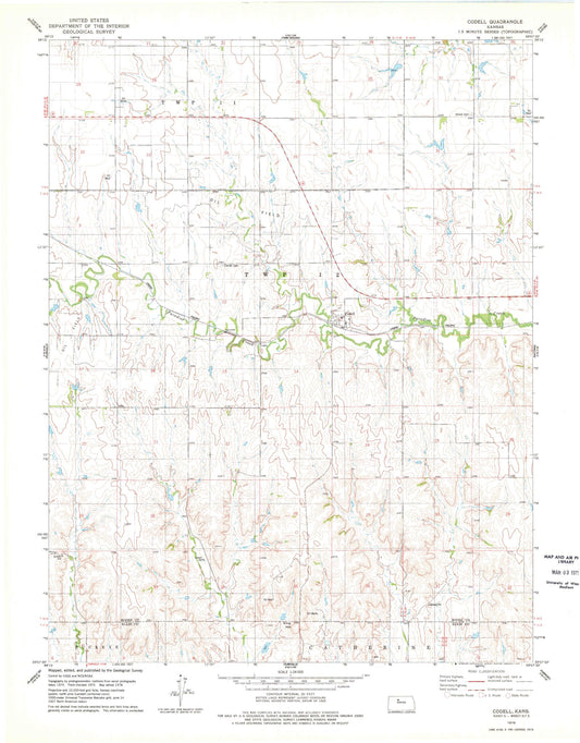 Classic USGS Codell Kansas 7.5'x7.5' Topo Map Image