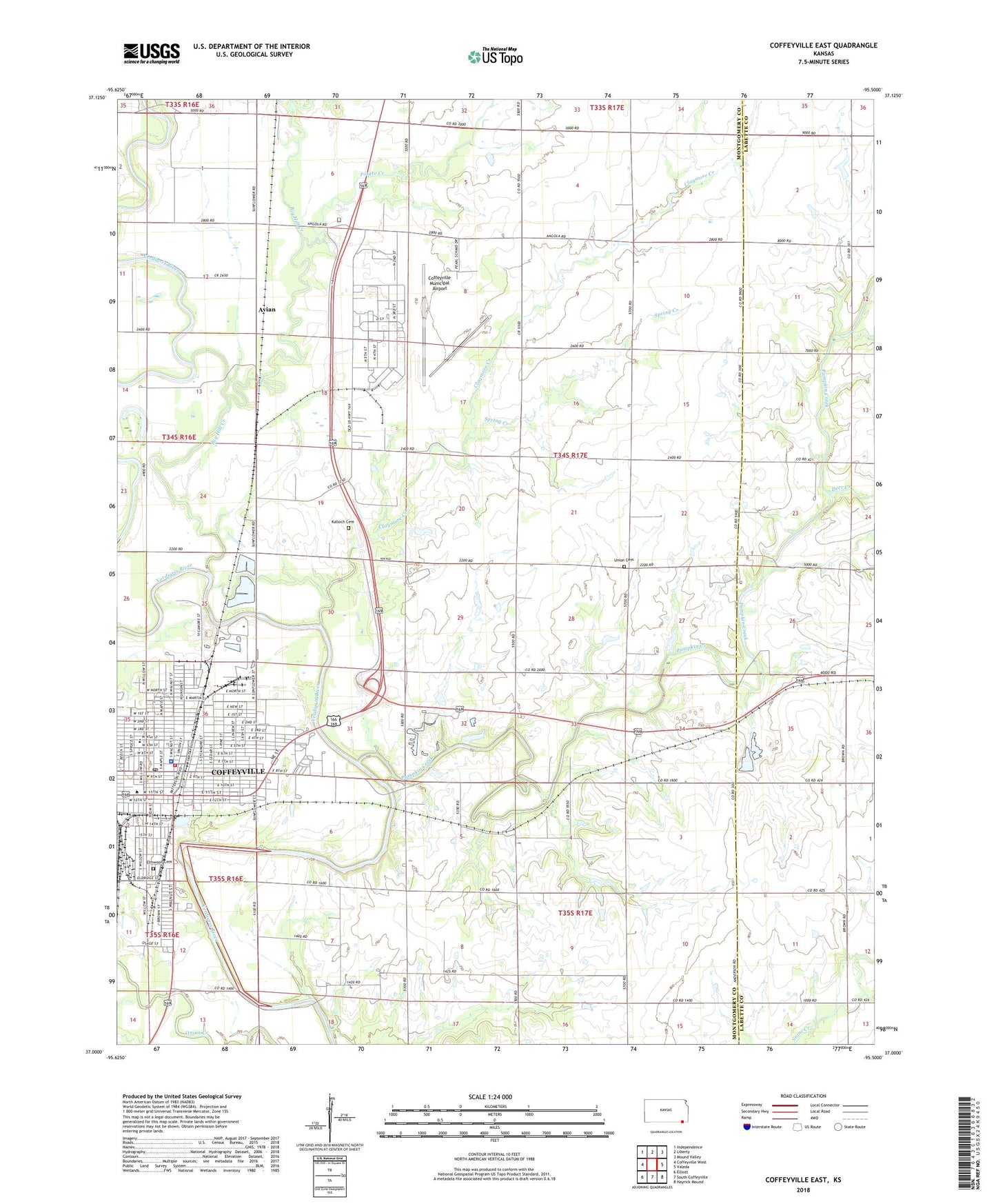Coffeyville East Kansas US Topo Map Image