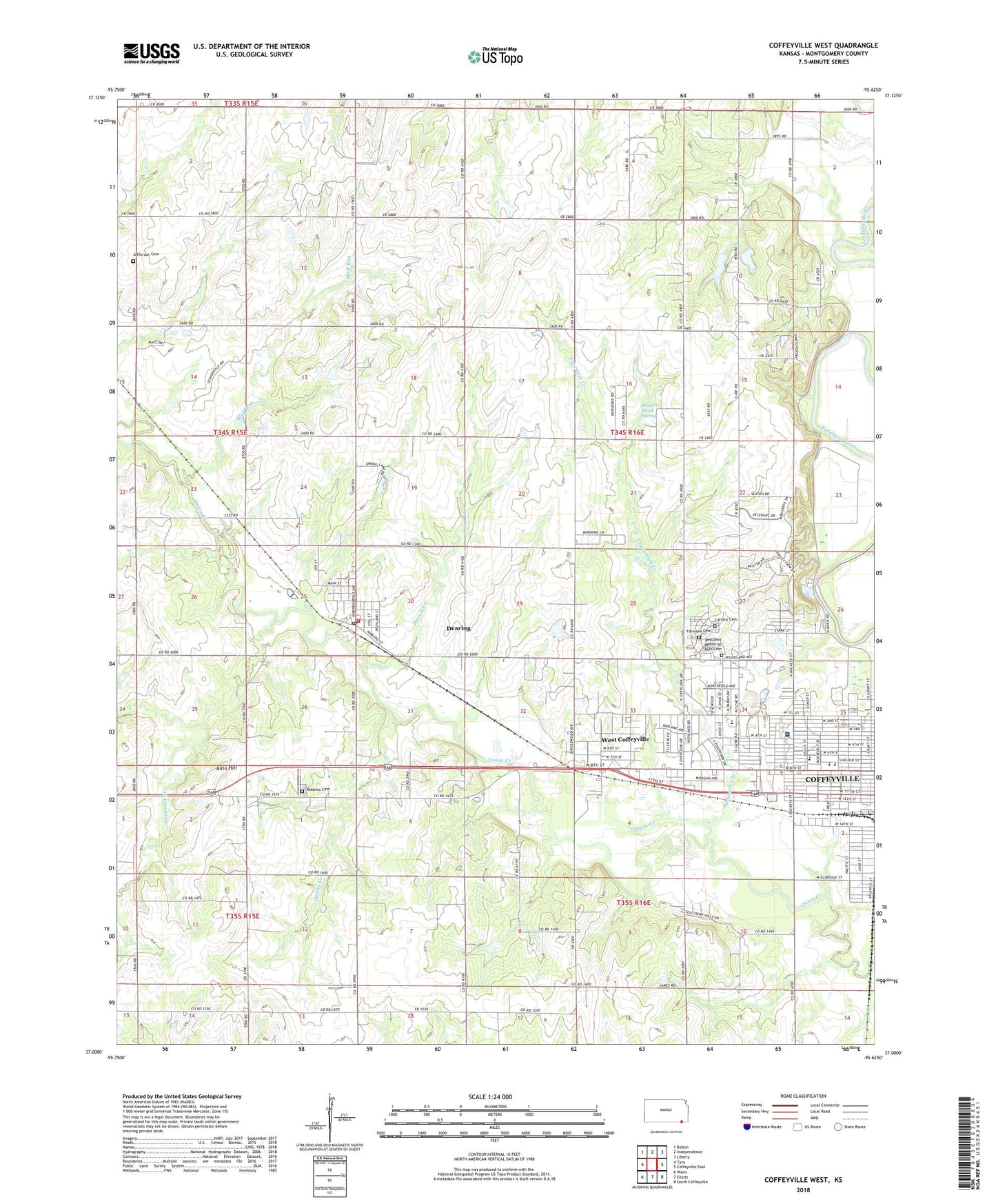 Coffeyville West Kansas US Topo Map Image