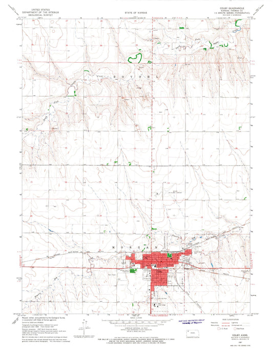 Classic USGS Colby Kansas 7.5'x7.5' Topo Map Image