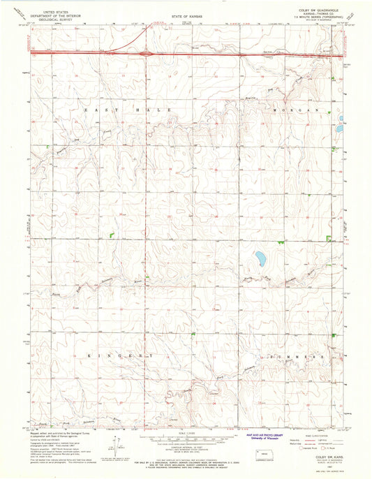 Classic USGS Colby SW Kansas 7.5'x7.5' Topo Map Image