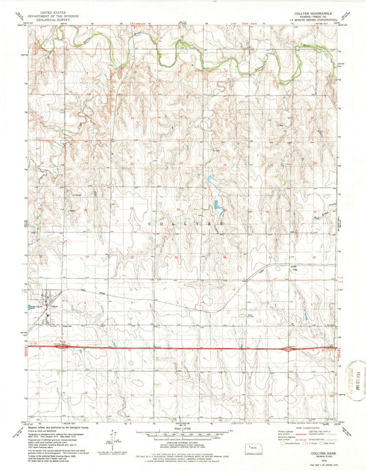 Classic USGS Collyer Kansas 7.5'x7.5' Topo Map Image