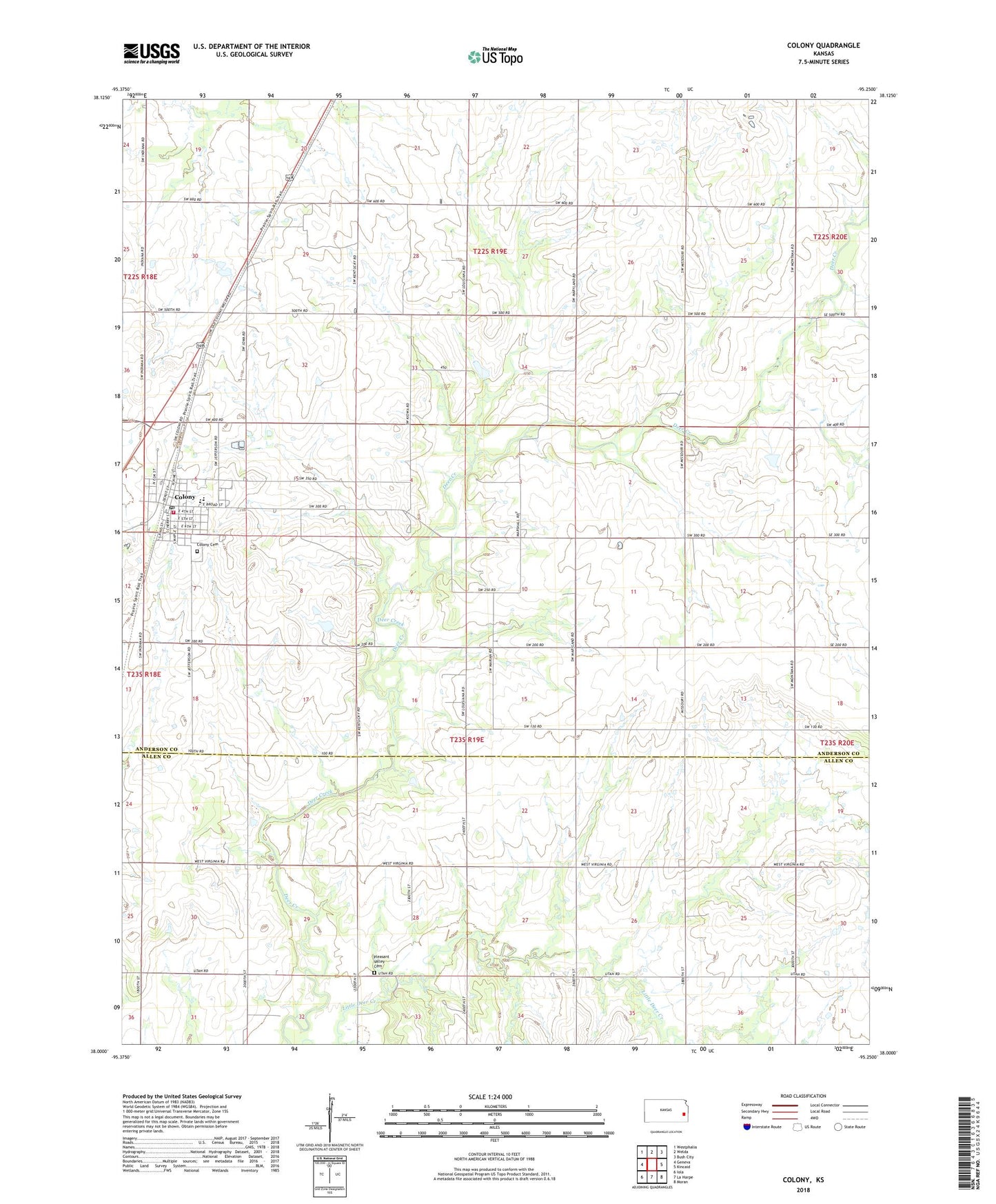 Colony Kansas US Topo Map Image