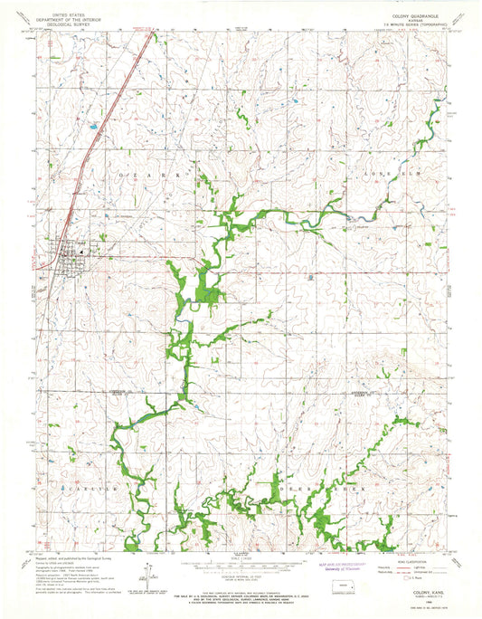 Classic USGS Colony Kansas 7.5'x7.5' Topo Map Image