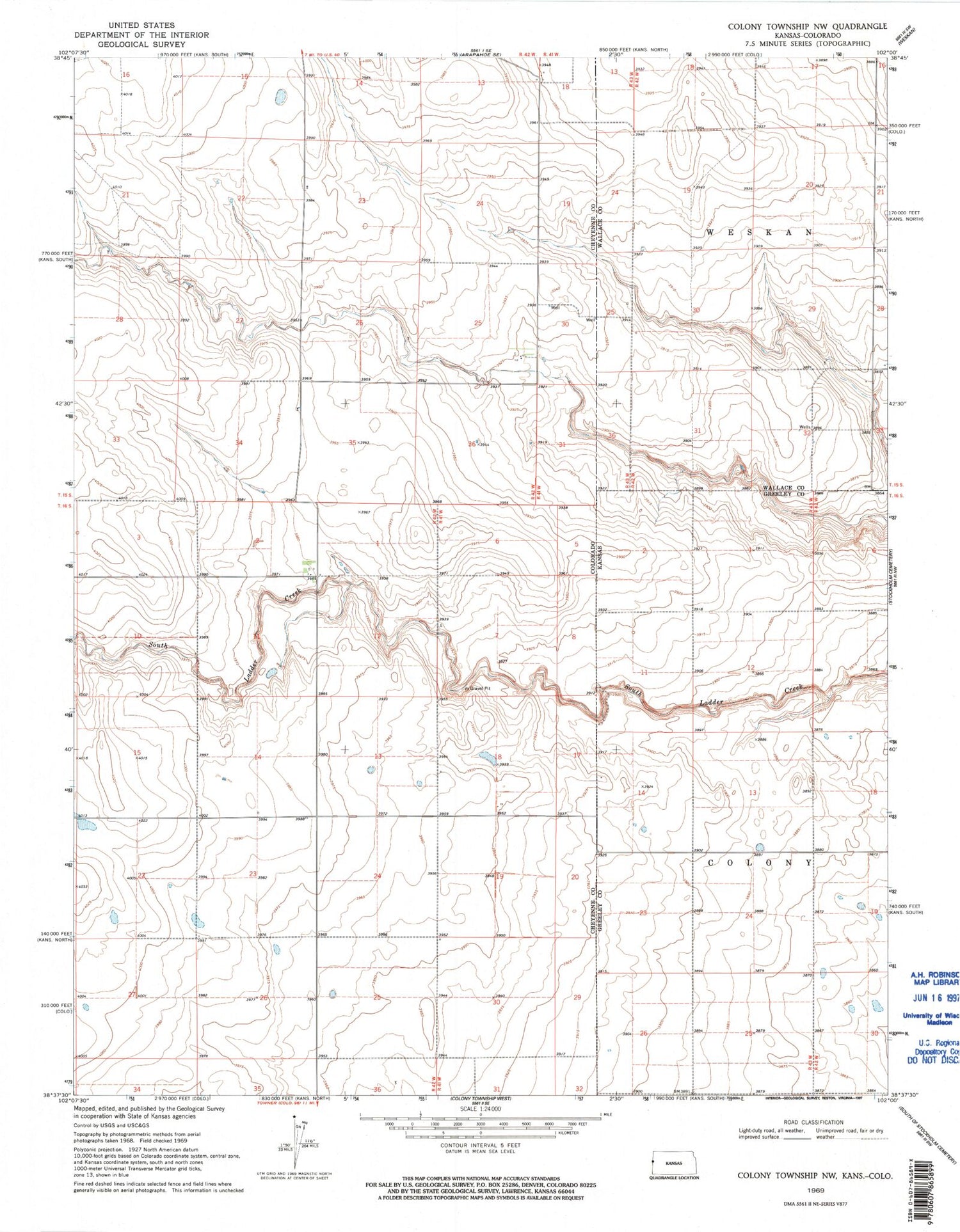 Classic USGS Colony Township NW Colorado 7.5'x7.5' Topo Map Image