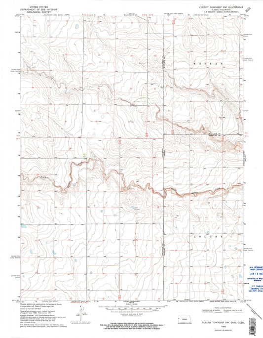 Classic USGS Colony Township NW Colorado 7.5'x7.5' Topo Map Image
