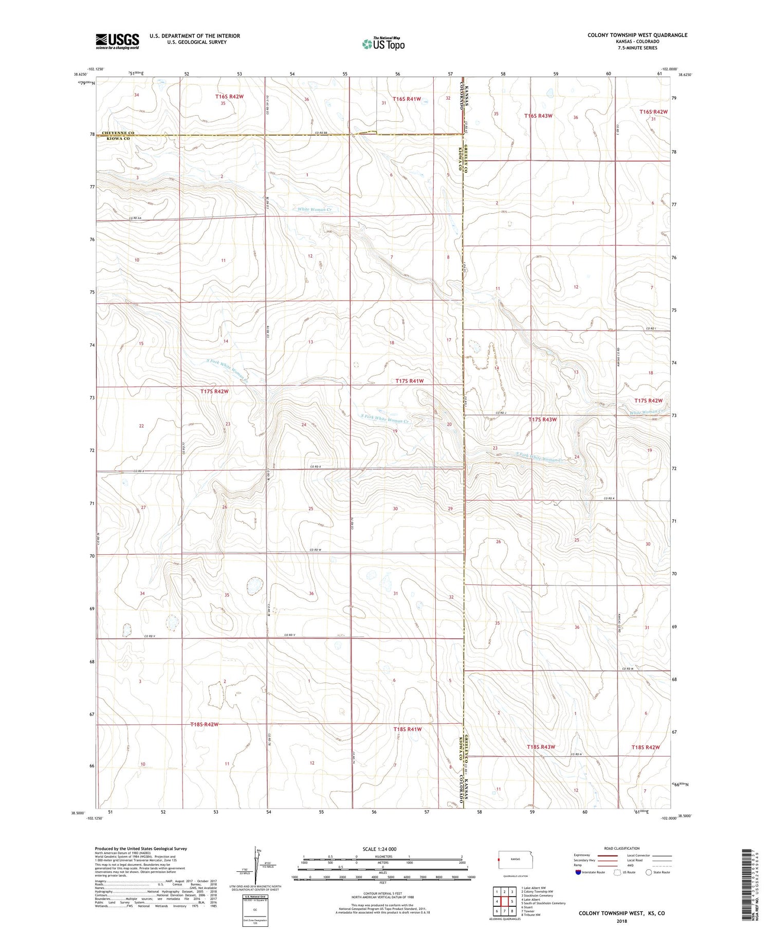 Colony Township West Kansas US Topo Map Image