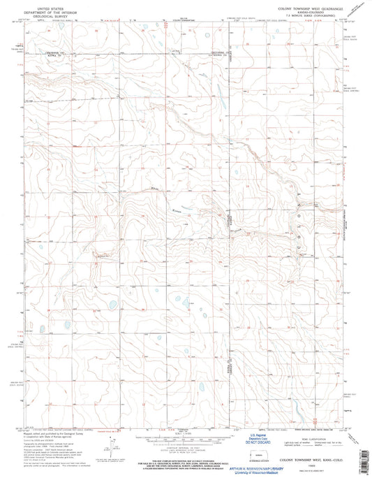 Classic USGS Colony Township West Kansas 7.5'x7.5' Topo Map Image
