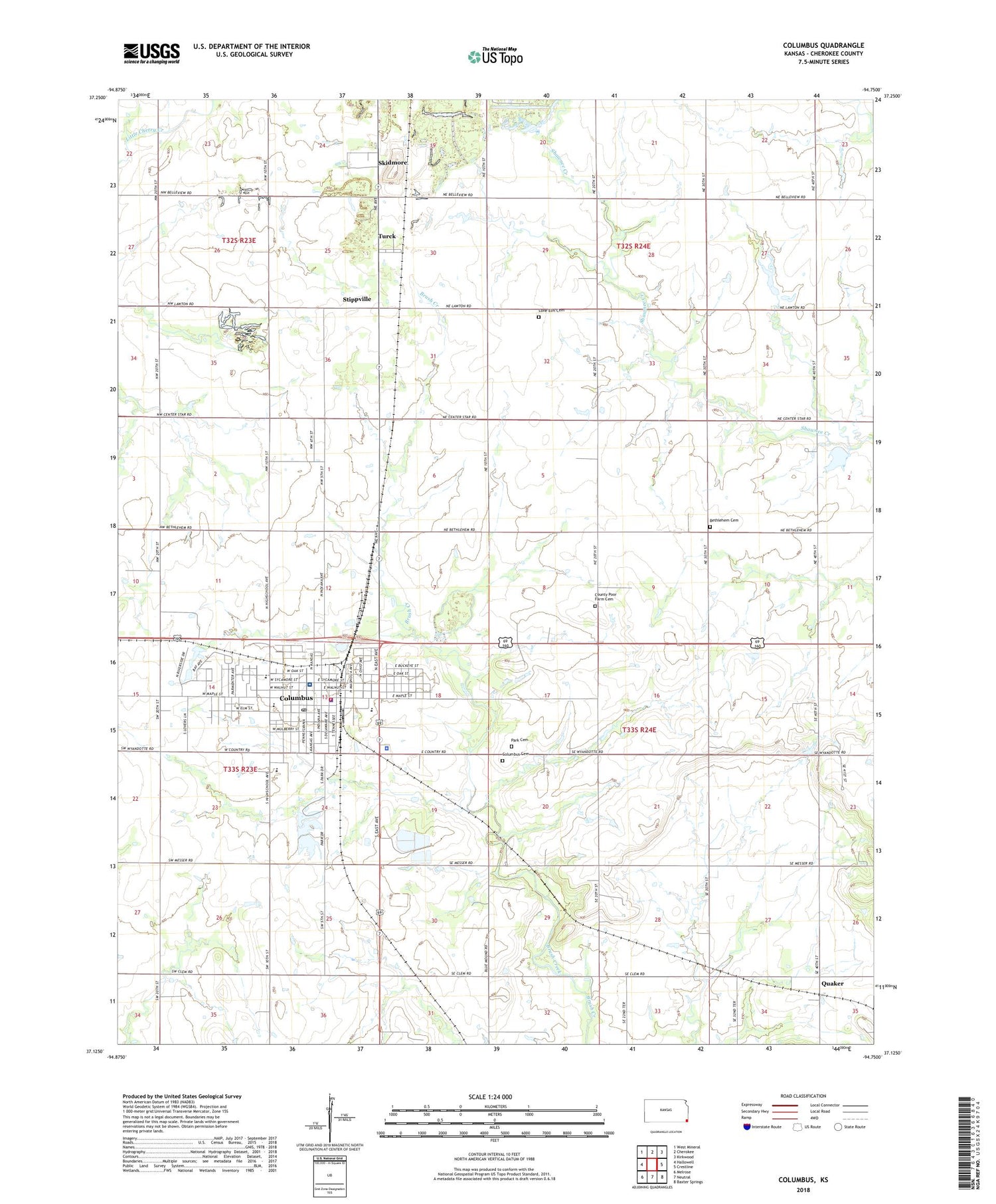 Columbus Kansas US Topo Map Image