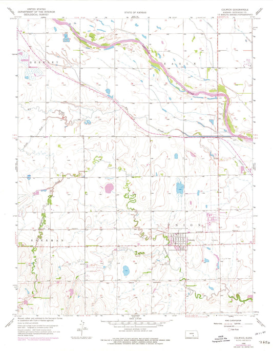 Classic USGS Colwich Kansas 7.5'x7.5' Topo Map Image