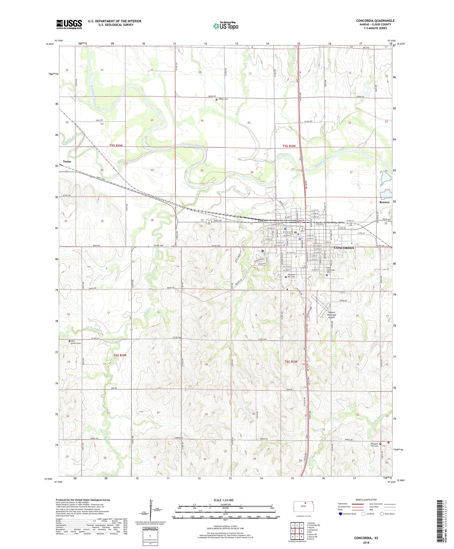 Concordia Kansas US Topo Map Image