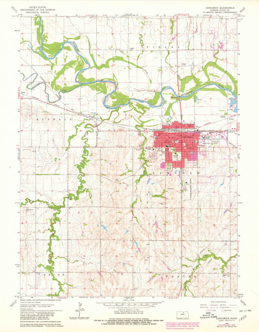 Classic USGS Concordia Kansas 7.5'x7.5' Topo Map Image