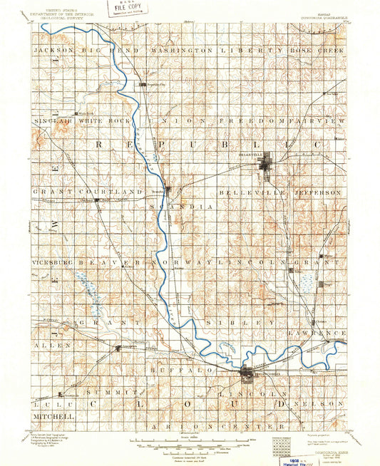Historic 1892 Concordia Kansas 30'x30' Topo Map Image