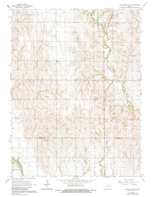 Classic USGS Concordia NW Kansas 7.5'x7.5' Topo Map Image