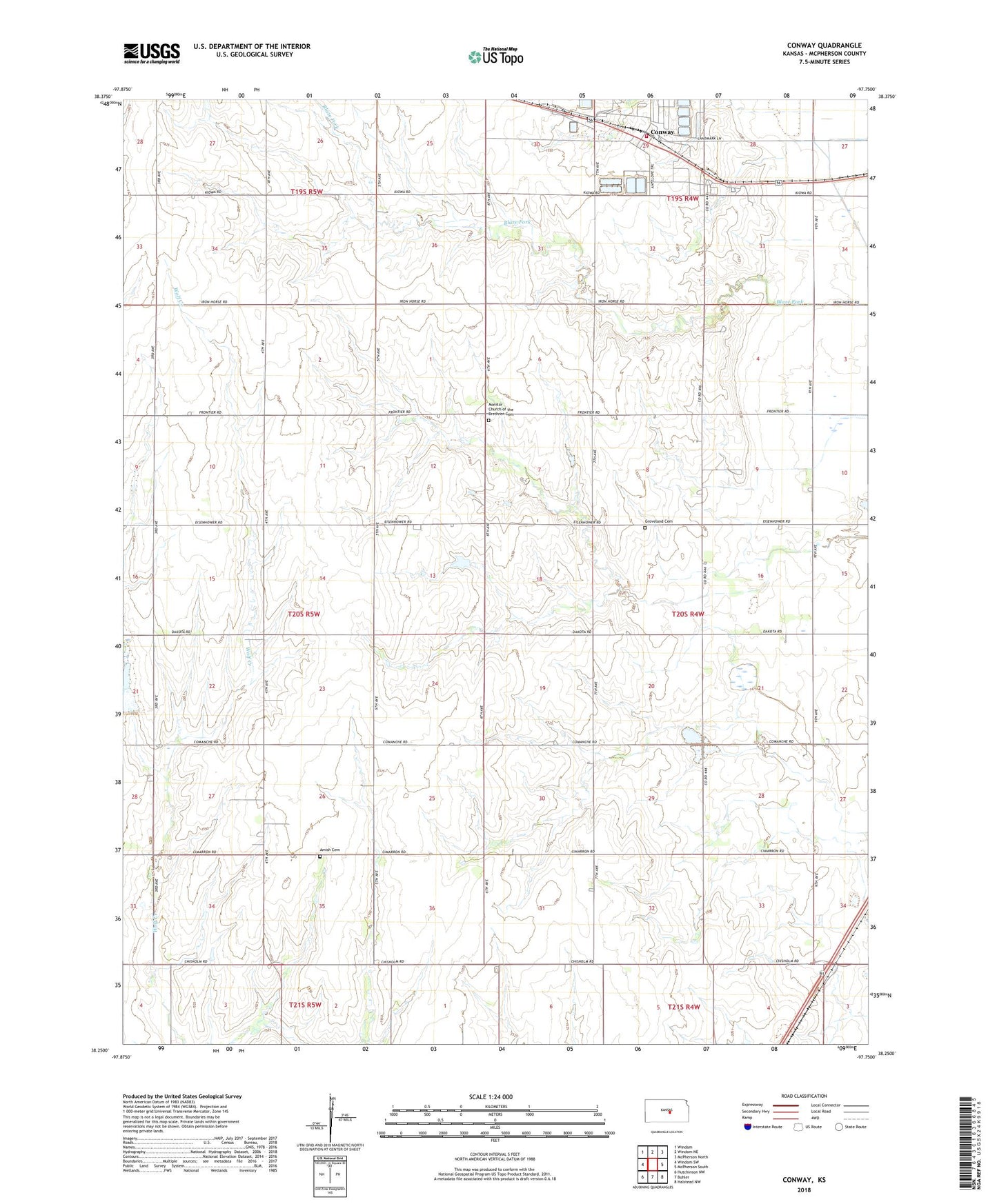 Conway Kansas US Topo Map Image