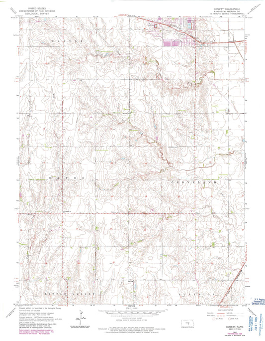 Classic USGS Conway Kansas 7.5'x7.5' Topo Map Image
