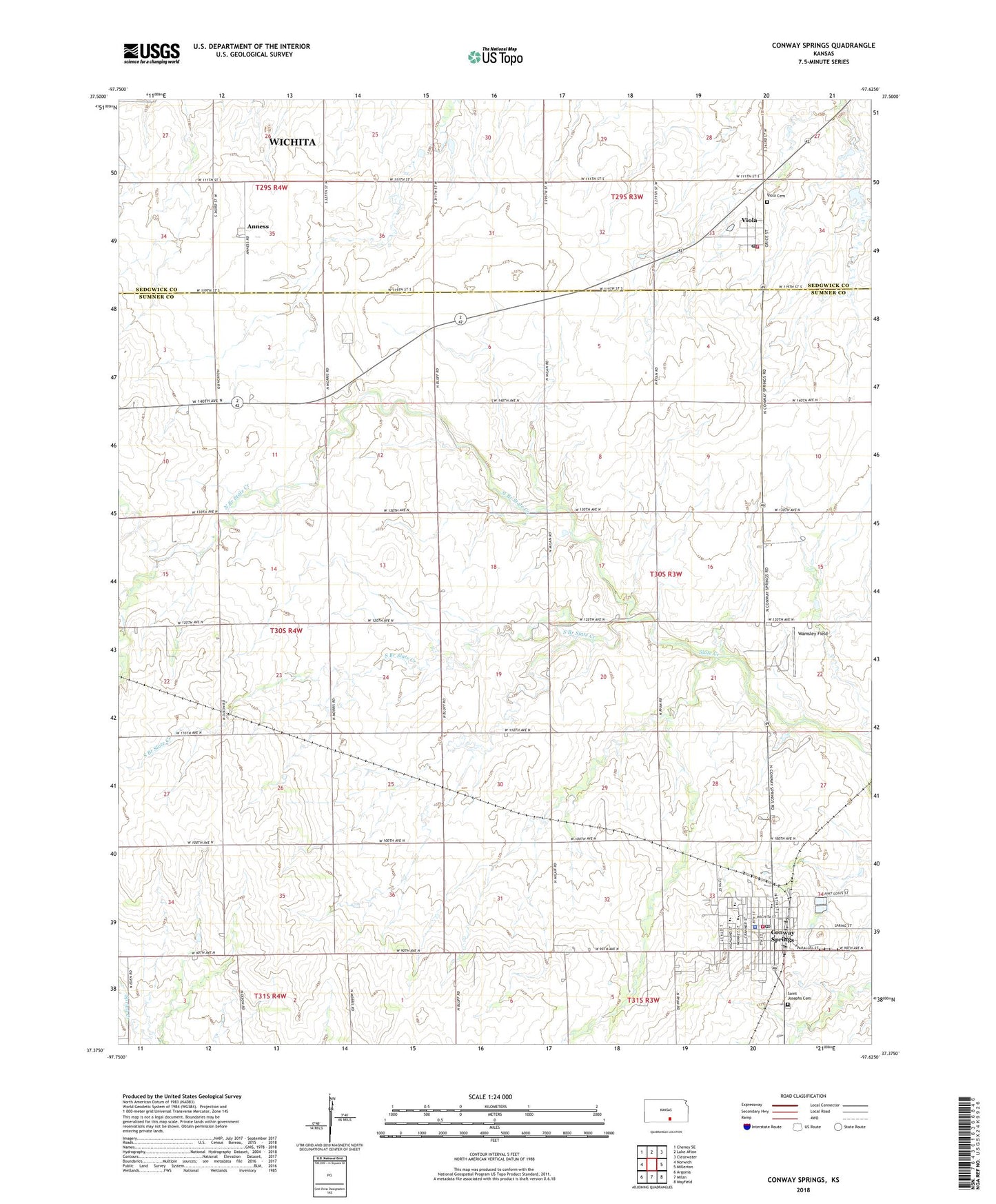 Conway Springs Kansas US Topo Map Image