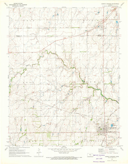 Classic USGS Conway Springs Kansas 7.5'x7.5' Topo Map Image