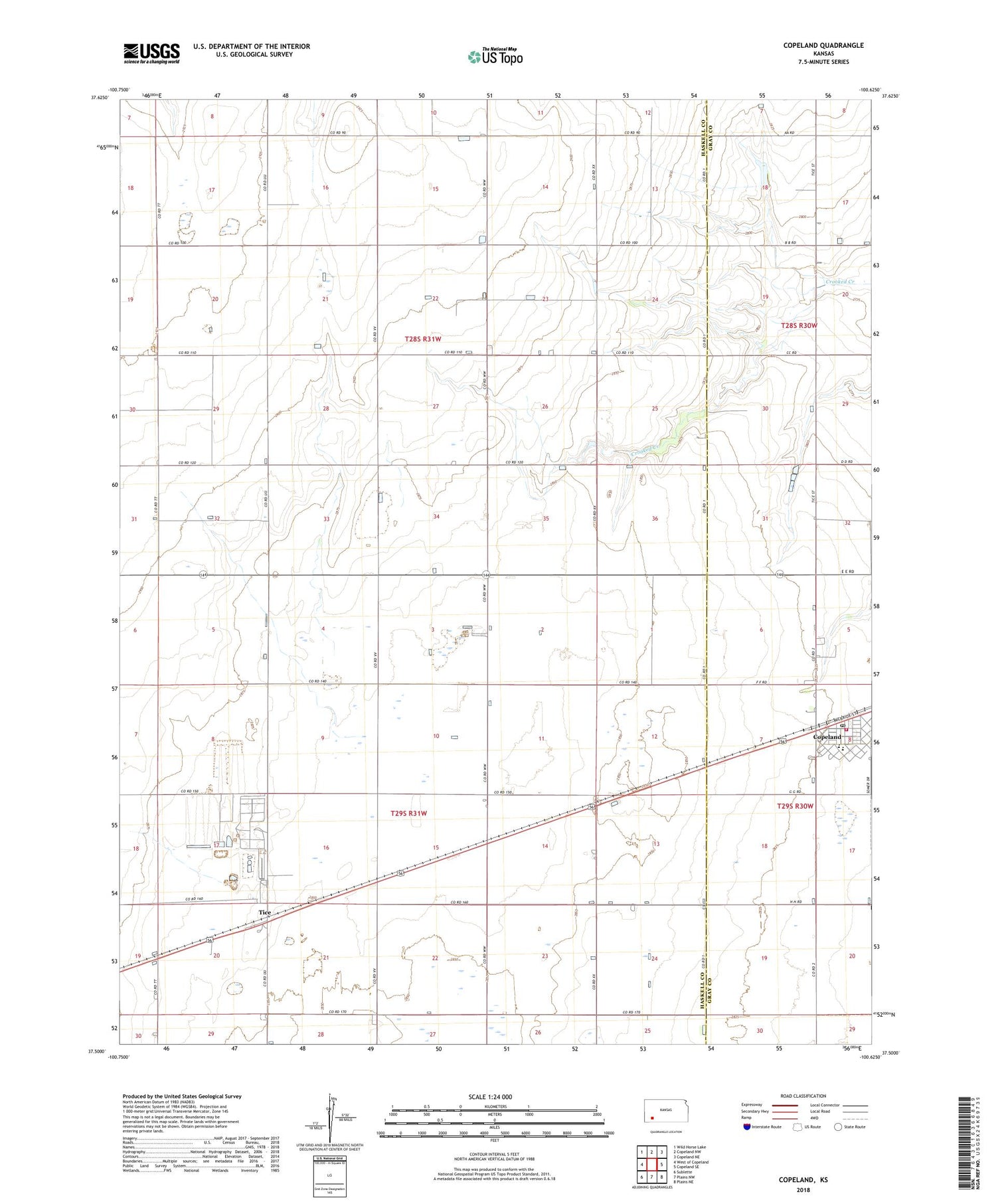 Copeland Kansas US Topo Map Image