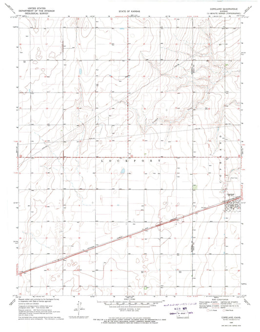 Classic USGS Copeland Kansas 7.5'x7.5' Topo Map Image