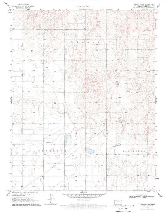Classic USGS Copeland NE Kansas 7.5'x7.5' Topo Map Image