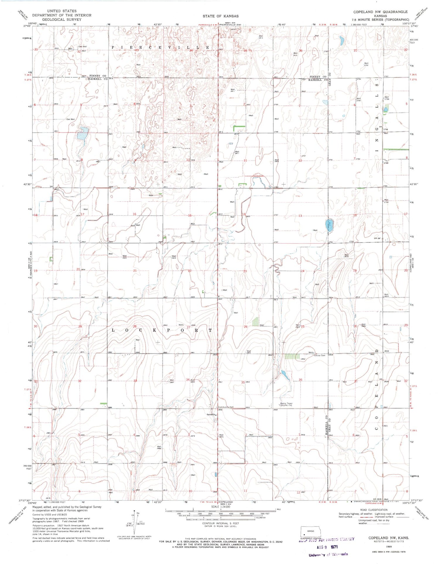 Classic USGS Copeland NW Kansas 7.5'x7.5' Topo Map Image