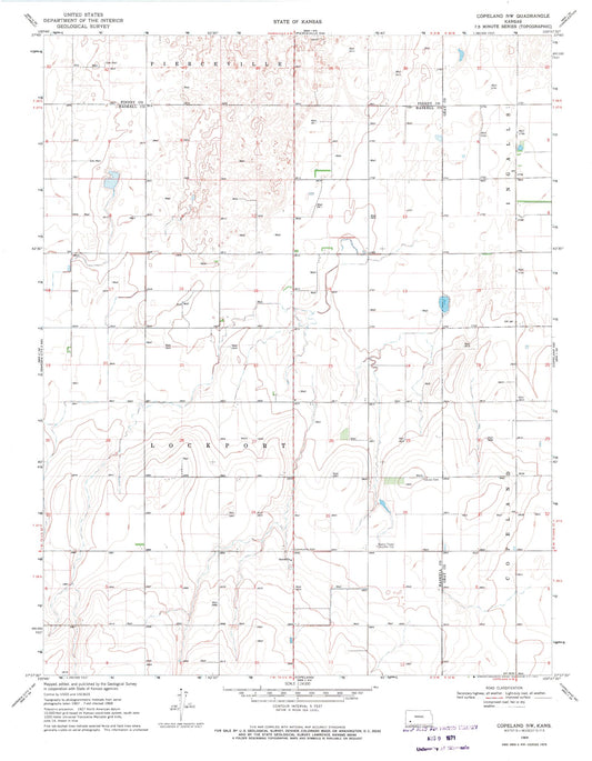 Classic USGS Copeland NW Kansas 7.5'x7.5' Topo Map Image