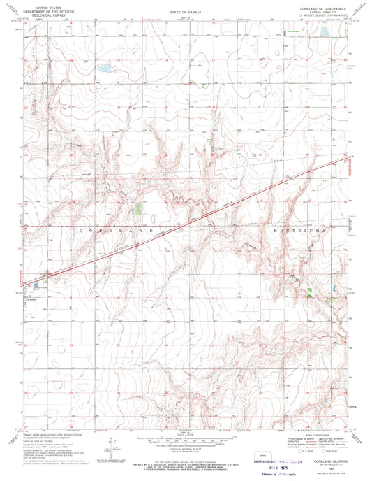 Classic USGS Copeland SE Kansas 7.5'x7.5' Topo Map Image