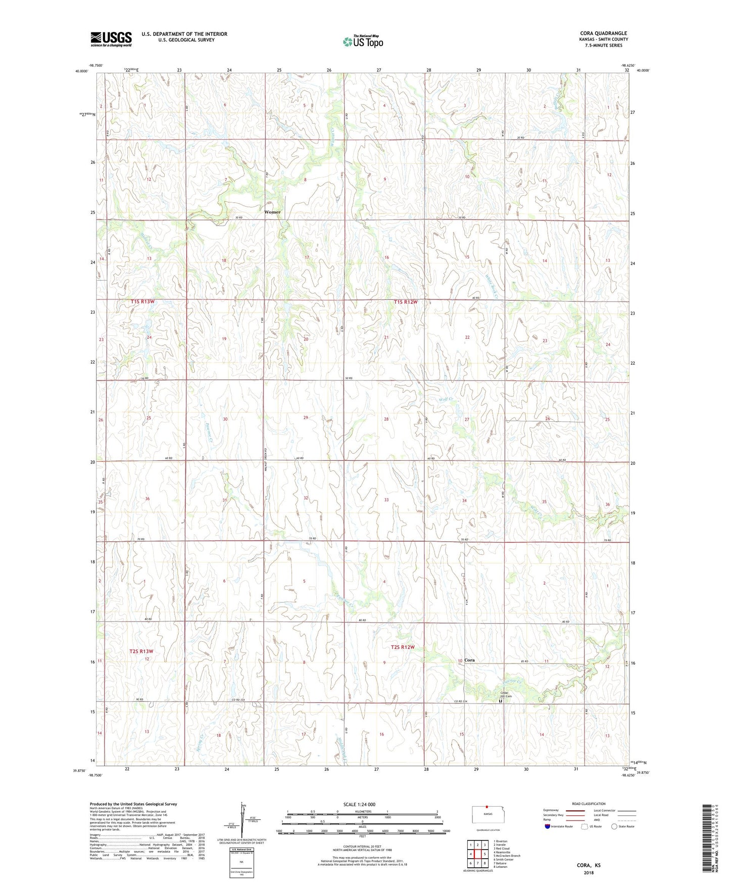 Cora Kansas US Topo Map Image