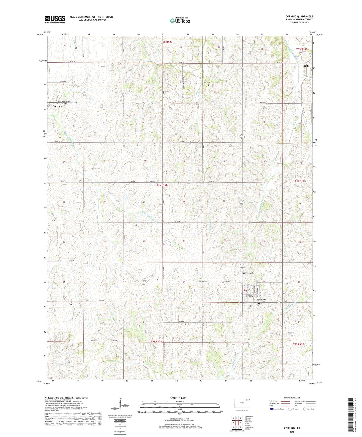 Corning Kansas US Topo Map Image