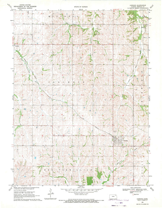 Classic USGS Corning Kansas 7.5'x7.5' Topo Map Image