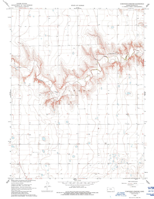 Classic USGS Coronado Cemetery Kansas 7.5'x7.5' Topo Map Image