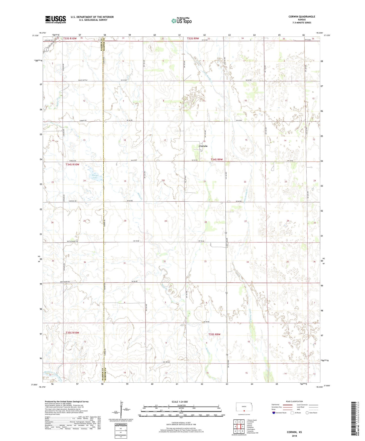 Corwin Kansas US Topo Map Image