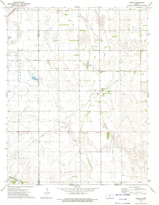 Classic USGS Corwin Kansas 7.5'x7.5' Topo Map Image