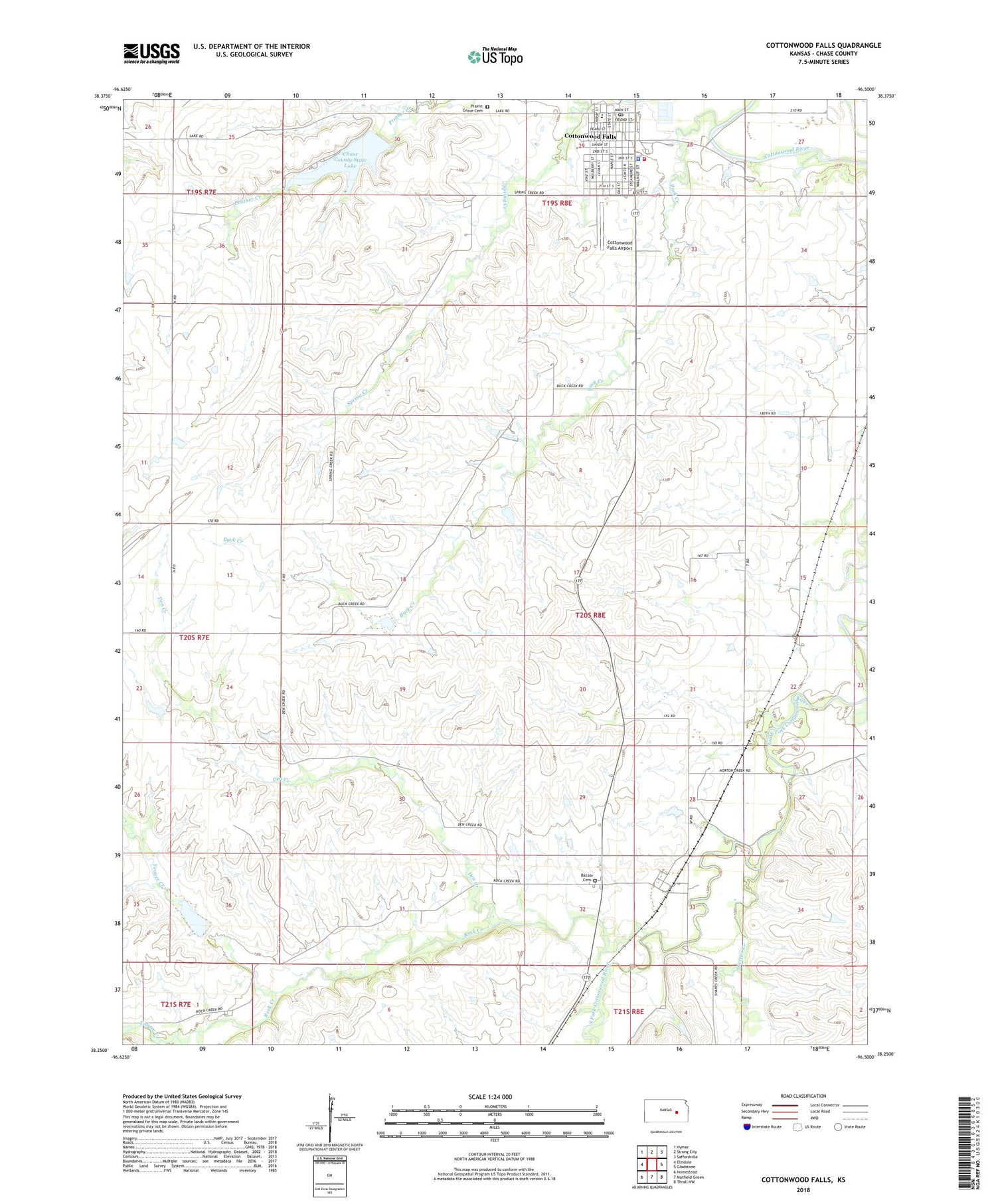 Cottonwood Falls Kansas US Topo Map Image