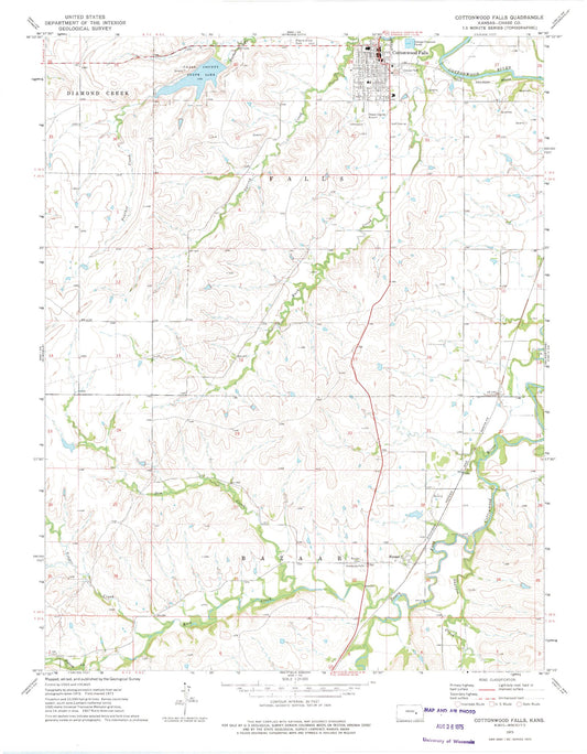 Classic USGS Cottonwood Falls Kansas 7.5'x7.5' Topo Map Image