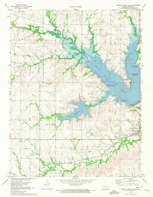 Classic USGS Council Grove Lake Kansas 7.5'x7.5' Topo Map Image